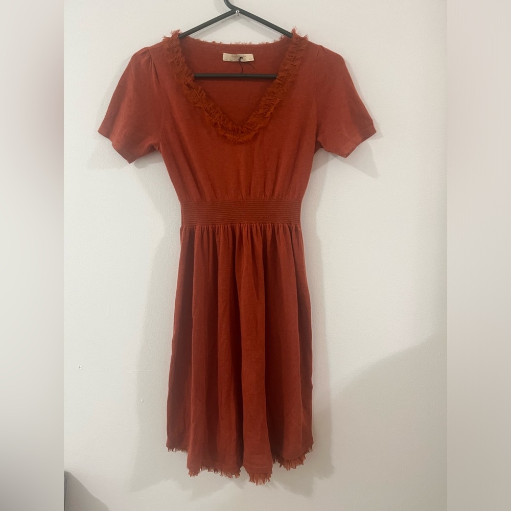 ANTHRO Isabella Sinclair Jacinth Sweater Dress Dark Orange Ruffles